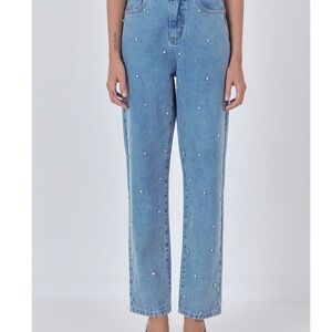 Endless Rose Light Blue Straight Leg Jeans with studs